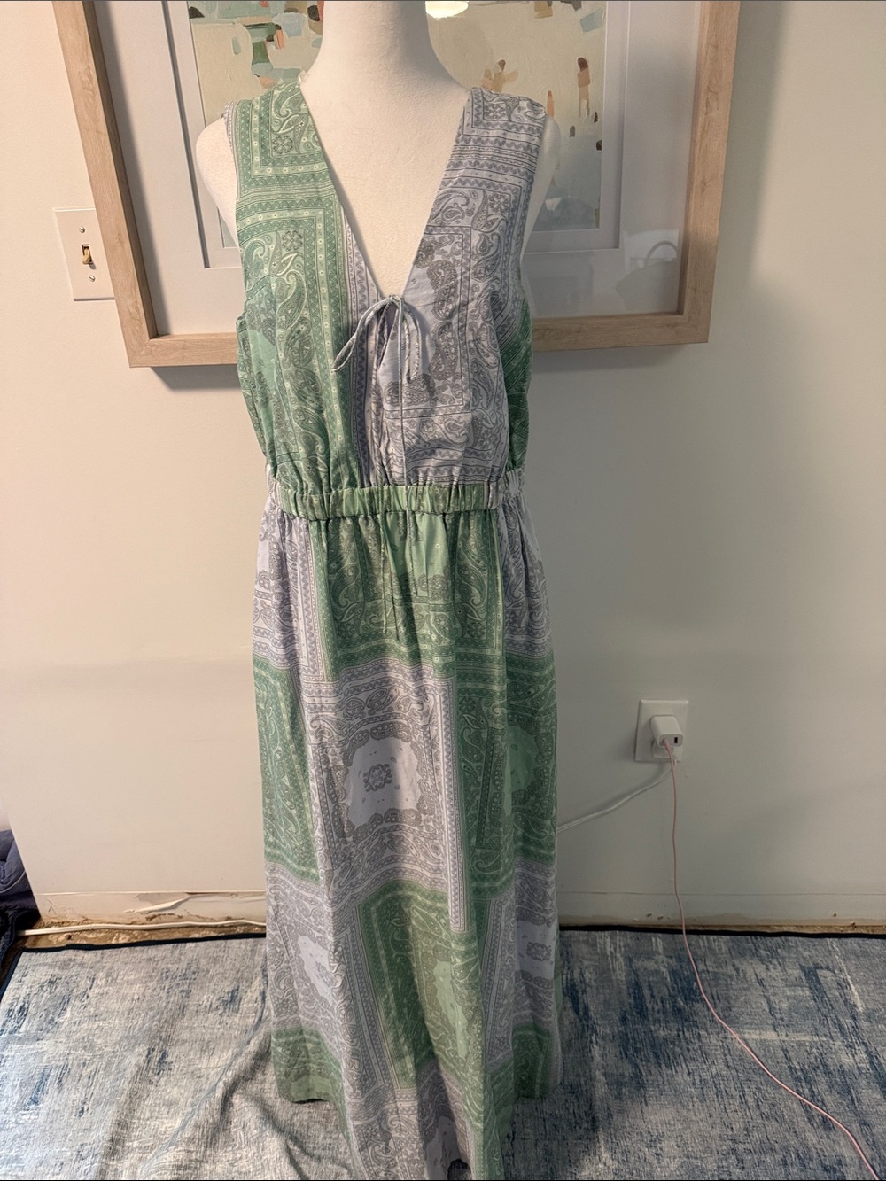 NWT 🌸 Universal Thread Green & Blue Paisley Tie-Front Maxi Dress Size Medium